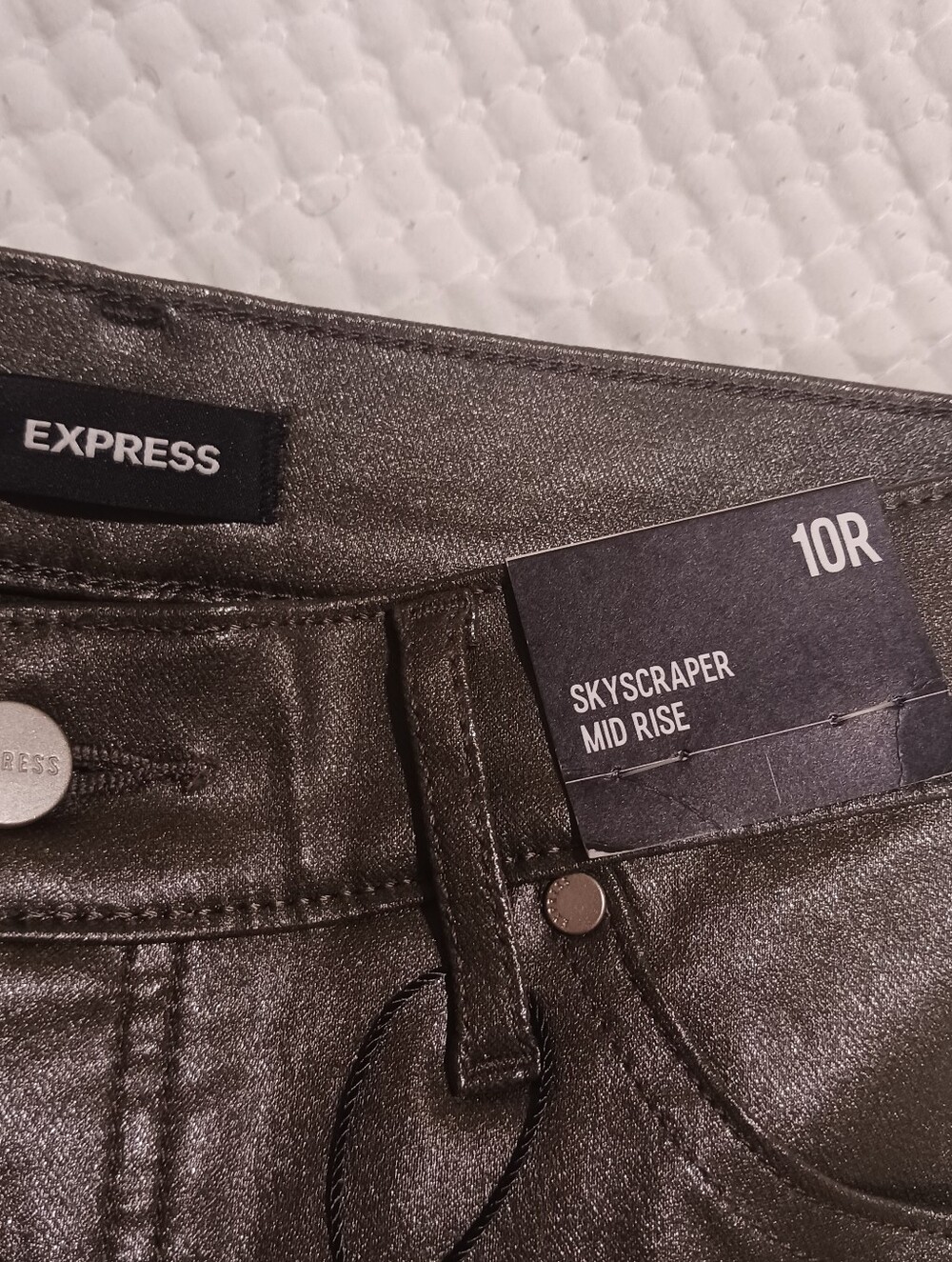 Express Skyscraper Mid Rise Metallic Coated Jeans Split Hem - Picture 6 of 10